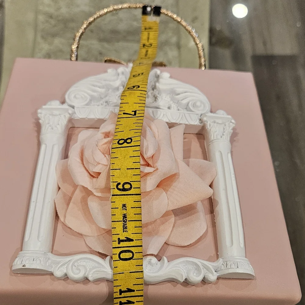 Ornate Pink Floral Box Clutch with Gold Handle